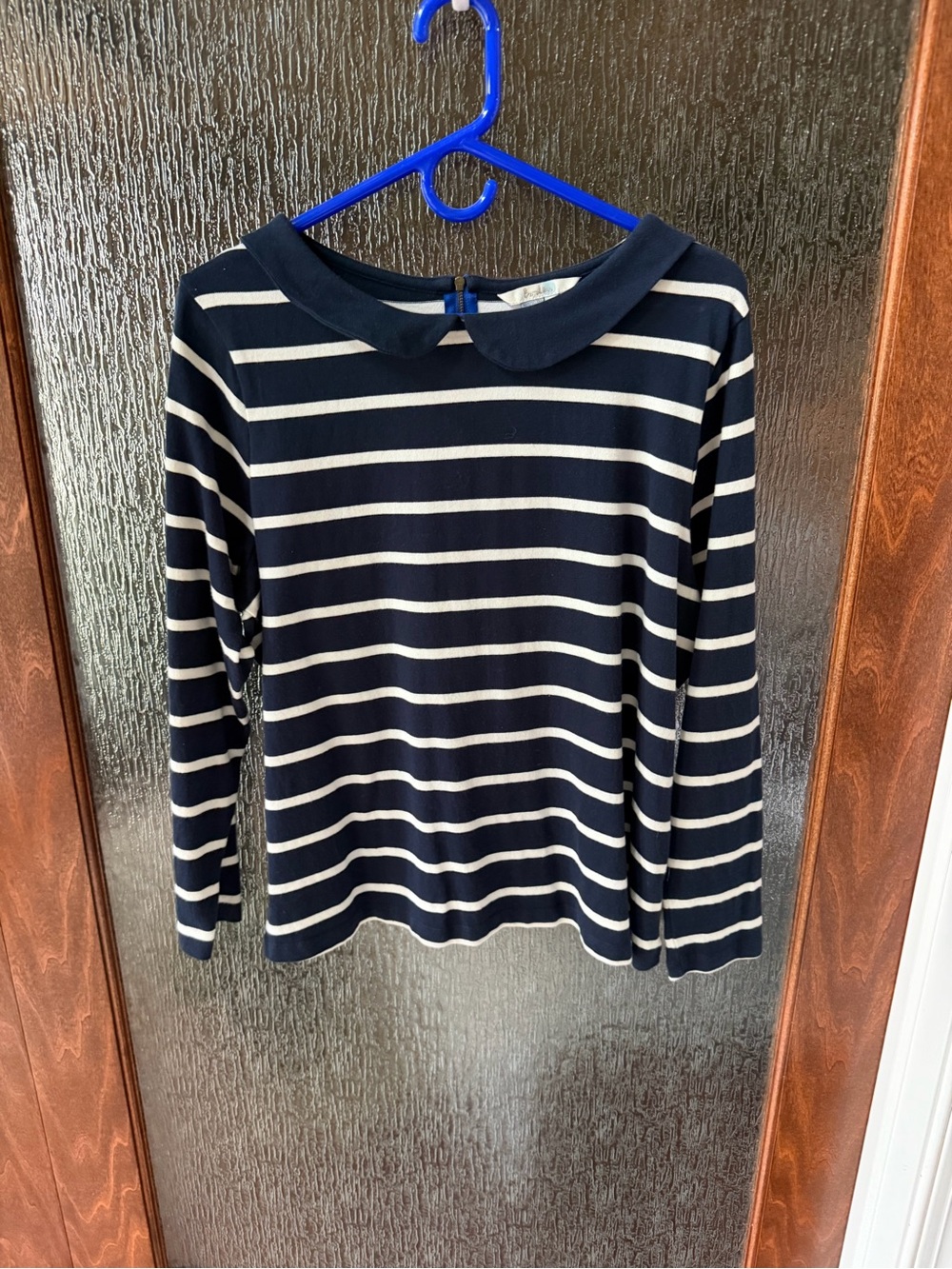 Boden Striped Peter Pan Collar Top | Navy & Cream | US 18